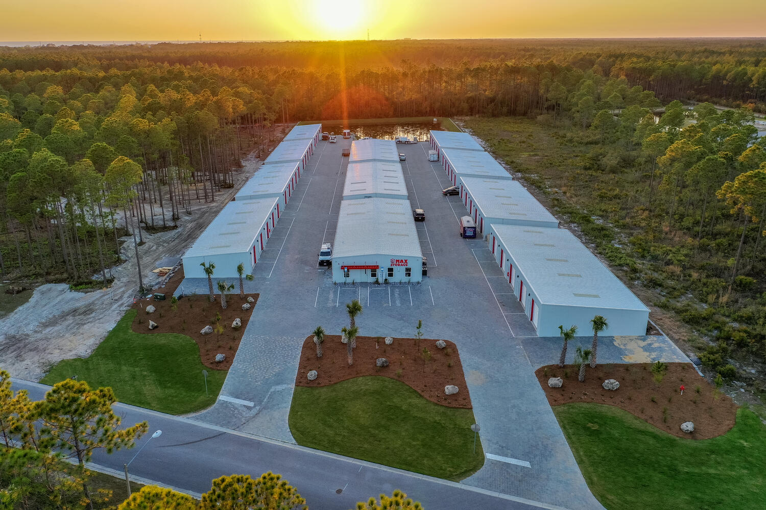 Aerial view self storage units in Panama City Beach, FL